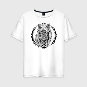 Женская футболка хлопок Oversize с принтом Лошадь в Кировске, 100% хлопок | свободный крой, круглый ворот, спущенный рукав, длина до линии бедер
 | tayavuk | геометрия | графика. | лошади | лошадь | рисунок