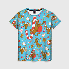 Женская футболка 3D с принтом Happy Scooby в Кировске, 100% полиэфир ( синтетическое хлопкоподобное полотно) | прямой крой, круглый вырез горловины, длина до линии бедер | 005850 | scooby doo | shaggy | vdkotan | велма | дафна | скуби | скуби ду | шэгги