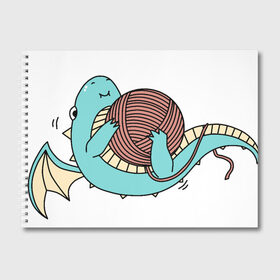 Альбом для рисования с принтом Маленький дракончик в Кировске, 100% бумага
 | матовая бумага, плотность 200 мг. | динозавр | дракон | дракончик | клубок | малыш | нитки