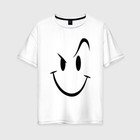 Женская футболка хлопок Oversize с принтом Smile в Кировске, 100% хлопок | свободный крой, круглый ворот, спущенный рукав, длина до линии бедер
 | smile | бровь | смайл | смайлик | улыбка | ухмылка