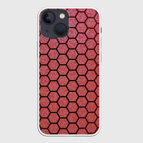 Чехол для iPhone 13 mini с принтом Соты красные Honeycomb red текстура в Кировске,  |  | Тематика изображения на принте: красный | паутина | паутинка | соты