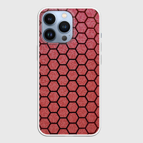 Чехол для iPhone 13 Pro с принтом Соты красные | Honeycomb red текстура в Кировске,  |  | Тематика изображения на принте: красный | паутина | паутинка | соты