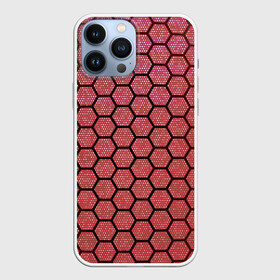 Чехол для iPhone 13 Pro Max с принтом Соты красные | Honeycomb red текстура в Кировске,  |  | Тематика изображения на принте: красный | паутина | паутинка | соты