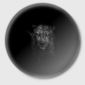 Значок с принтом Ягуар выходит из тени в Кировске,  металл | круглая форма, металлическая застежка в виде булавки | jaguar | барс | животное | зверь | кошка | черный | ягуар