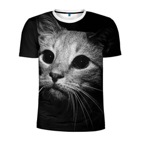 Мужская футболка 3D спортивная с принтом Чёрный кот в Кировске, 100% полиэстер с улучшенными характеристиками | приталенный силуэт, круглая горловина, широкие плечи, сужается к линии бедра | животное | кот | кошка | тёмный рисунок | чёрный фон