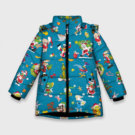 Зимняя куртка для девочек 3D с принтом Looney Tunes Christmas в Кировске, ткань верха — 100% полиэстер; подклад — 100% полиэстер, утеплитель — 100% полиэстер. | длина ниже бедра, удлиненная спинка, воротник стойка и отстегивающийся капюшон. Есть боковые карманы с листочкой на кнопках, утяжки по низу изделия и внутренний карман на молнии. 

Предусмотрены светоотражающий принт на спинке, радужный светоотражающий элемент на пуллере молнии и на резинке для утяжки. | Тематика изображения на принте: bugs | bunny | cat | coyote | daffy | duck | looney | marvin | pig | porky | sylvester | tunes | tweety | vdzajul | wile | багз | бани | банни | вайл | дак | даффи | дьявол | койот | кот | лола | марвин | марсианин | пиг | порки | силь