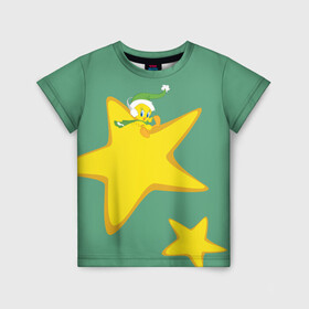 Детская футболка 3D с принтом Tweety and stars в Кировске, 100% гипоаллергенный полиэфир | прямой крой, круглый вырез горловины, длина до линии бедер, чуть спущенное плечо, ткань немного тянется | looney | tunes | tweety | vdzajul | твити