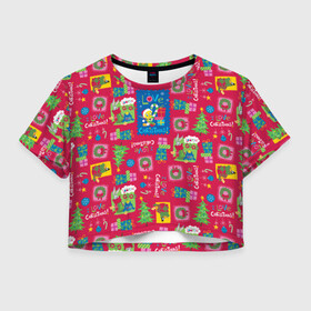 Женская футболка Crop-top 3D с принтом I love Christmas! в Кировске, 100% полиэстер | круглая горловина, длина футболки до линии талии, рукава с отворотами | bugs | bunny | daffy | duck | looney | tunes | tweety | vdzajul | багз | бани | банни | дак | даффи | твити | утка