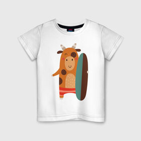 Детская футболка хлопок с принтом Веселый бык в Кировске, 100% хлопок | круглый вырез горловины, полуприлегающий силуэт, длина до линии бедер | Тематика изображения на принте: 