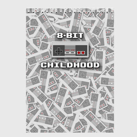 Скетчбук с принтом 8-bit childhood в Кировске, 100% бумага
 | 48 листов, плотность листов — 100 г/м2, плотность картонной обложки — 250 г/м2. Листы скреплены сверху удобной пружинной спиралью | 8 bit | 8 бит | dendy | nes | nintendo | денди | джойстик | нинтендо