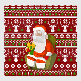 Магнитный плакат 3Х3 с принтом Санта с защитным экраном в Кировске, Полимерный материал с магнитным слоем | 9 деталей размером 9*9 см | deer | happy new year | new year | santa | защитный экран | корона | коронавирус | новогодний свитер | новый год | санта | санта клаус | свитер | свитер с маской | свитер с оленями