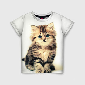 Детская футболка 3D с принтом котёнок в Кировске, 100% гипоаллергенный полиэфир | прямой крой, круглый вырез горловины, длина до линии бедер, чуть спущенное плечо, ткань немного тянется | cute kitten | kitten | котёнок | красивый котёнок | милый котёнок