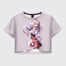 Женская футболка Crop-top 3D с принтом Azur Lane. Лазурный путь в Кировске, 100% полиэстер | круглая горловина, длина футболки до линии талии, рукава с отворотами | azur lane | аниме | белфаст | женская манга | лазурный путь | маска