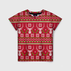 Детская футболка 3D с принтом Viral sweater в Кировске, 100% гипоаллергенный полиэфир | прямой крой, круглый вырез горловины, длина до линии бедер, чуть спущенное плечо, ткань немного тянется | deer | happy new year | new year | santa | защитный экран | корона | коронавирус | новогодний свитер | новый год | свитер | свитер с маской | свитер с оленями