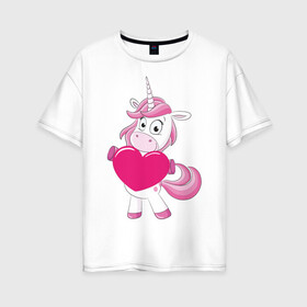 Женская футболка хлопок Oversize с принтом Love в Кировске, 100% хлопок | свободный крой, круглый ворот, спущенный рукав, длина до линии бедер
 | арт | графика | единорог | пони | фэнтази