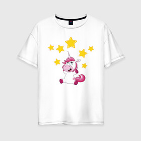Женская футболка хлопок Oversize с принтом Stars в Кировске, 100% хлопок | свободный крой, круглый ворот, спущенный рукав, длина до линии бедер
 | арт | графика | единорог | пони | фэнтази