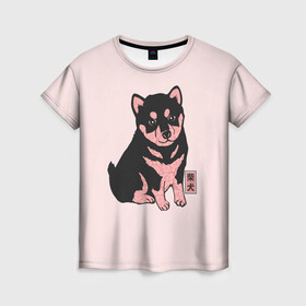 Женская футболка 3D с принтом Щенок Сиба-Ину в Кировске, 100% полиэфир ( синтетическое хлопкоподобное полотно) | прямой крой, круглый вырез горловины, длина до линии бедер | милота | сиба ину | собака | шиба | щенок