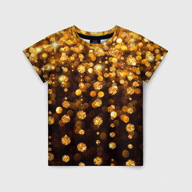 Детская футболка 3D с принтом ЗОЛОТЫЕ БЛЕСТКИ в Кировске, 100% гипоаллергенный полиэфир | прямой крой, круглый вырез горловины, длина до линии бедер, чуть спущенное плечо, ткань немного тянется | gold | pattern | rain | блестки | блестящий | дождь | звезды | золото | красиво | новый год | праздник | снежинки | текстуры