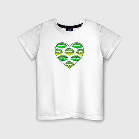 Детская футболка хлопок с принтом Зелёный поцелуй в Кировске, 100% хлопок | круглый вырез горловины, полуприлегающий силуэт, длина до линии бедер | Тематика изображения на принте: губы | день валентина | зелёный | любовь | отпечатки | сердечко | сердце