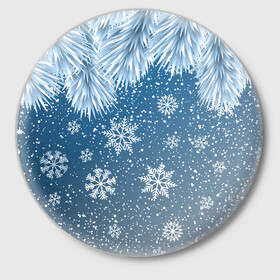 Значок с принтом Снежное Настроенние в Кировске,  металл | круглая форма, металлическая застежка в виде булавки | елочные иголки | новый год | рисунок | снег | снежинки