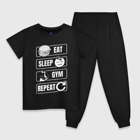 Детская пижама хлопок с принтом Eat Sleep Gym Repeat в Кировске, 100% хлопок |  брюки и футболка прямого кроя, без карманов, на брюках мягкая резинка на поясе и по низу штанин
 | eat sleep | gym repeat | бодибилдинг | качалка | мотивация | спорт | фитнес