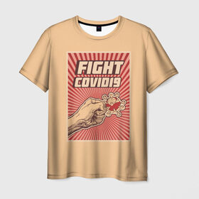 Мужская футболка 3D с принтом FIght Covid19 в Кировске, 100% полиэфир | прямой крой, круглый вырез горловины, длина до линии бедер | Тематика изображения на принте: борьба | ковид | коронавирус | самоизоляция