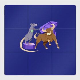 Магнитный плакат 3Х3 с принтом Крыса и бык в Кировске, Полимерный материал с магнитным слоем | 9 деталей размером 9*9 см | 2020 | 2021 | бык | вирус | коррида | крыса | мулета | новы год | подиум | противостояние | сильный | символы | хвост | хитрый