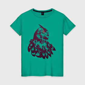 Женская футболка хлопок с принтом Сова в Кировске, 100% хлопок | прямой крой, круглый вырез горловины, длина до линии бедер, слегка спущенное плечо | бохо | индейцы | кельты | лес | оранжевый | перья | сказка | сова | филин | хиппи