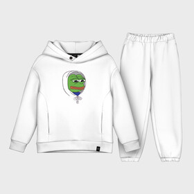 Детский костюм хлопок Oversize с принтом Pepe in the hoodie в Кировске,  |  | mem | pepe in the hoodie | грустный | животные | капюшон | лягушка | мем | пепе | пепе в худи | прикол | юмор
