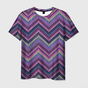 Мужская футболка 3D с принтом Вязь в Кировске, 100% полиэфир | прямой крой, круглый вырез горловины, длина до линии бедер | арт | вязаный рисунок | вязь | линии | линия | полоса | полосы | рисунок | синий | фиолетовый