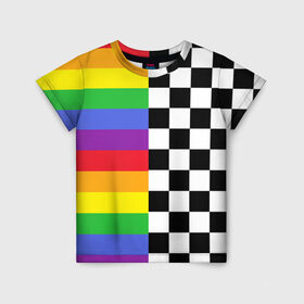 Детская футболка 3D с принтом Rainbow в Кировске, 100% гипоаллергенный полиэфир | прямой крой, круглый вырез горловины, длина до линии бедер, чуть спущенное плечо, ткань немного тянется | музыкант | паттерн | полосы | радуга | реп | рэп | текаши | шахматы | шашки