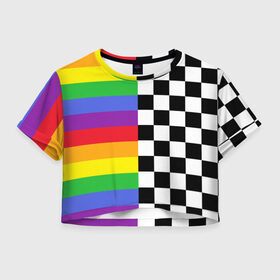 Женская футболка Crop-top 3D с принтом Rainbow в Кировске, 100% полиэстер | круглая горловина, длина футболки до линии талии, рукава с отворотами | музыкант | паттерн | полосы | радуга | реп | рэп | текаши | шахматы | шашки