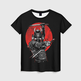 Женская футболка 3D с принтом Samurai в Кировске, 100% полиэфир ( синтетическое хлопкоподобное полотно) | прямой крой, круглый вырез горловины, длина до линии бедер | 2077 | art | blood | cyber | cyberpunk | dead | death | demon | japan | mask | ninja | oni | samurai | shadow | shogun | tokyo | warior | арт | воин | война | демон | катана | кибер | киберпанк | кровь | маска | мертвый | ниндзя | путь | самурай