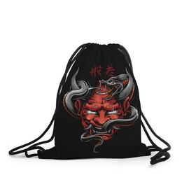 Рюкзак-мешок 3D с принтом Хання в Кировске, 100% полиэстер | плотность ткани — 200 г/м2, размер — 35 х 45 см; лямки — толстые шнурки, застежка на шнуровке, без карманов и подкладки | 2077 | art | blood | cyber | cyberpunk | dead | death | demon | japan | mask | ninja | oni | samurai | shadow | shogun | tokyo | warior | арт | воин | война | демон | катана | кибер | киберпанк | кровь | маска | мертвый | ниндзя | путь | самурай