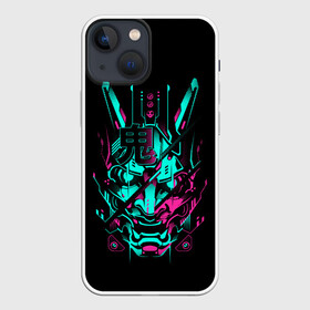 Чехол для iPhone 13 mini с принтом Cyber Samurai в Кировске,  |  | Тематика изображения на принте: 2077 | art | blood | cyber | cyberpunk | dead | death | demon | japan | mask | ninja | oni | samurai | shadow | shogun | tokyo | warior | арт | воин | война | демон | катана | кибер | киберпанк | кровь | маска | мертвый | ниндзя | путь | самурай