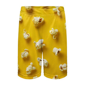 Детские спортивные шорты 3D с принтом Попкорн в Кировске,  100% полиэстер
 | пояс оформлен широкой мягкой резинкой, ткань тянется
 | Тематика изображения на принте: popcorn | воздушная | еда | кино | кинотеатр | кукуруза | кушать | попкорн | сладкий | соленый | сырный | хрустящий