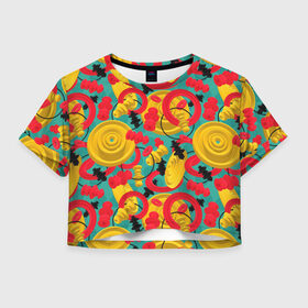 Женская футболка Crop-top 3D с принтом Круглые 3д фигуры в Кировске, 100% полиэстер | круглая горловина, длина футболки до линии талии, рукава с отворотами | 3д | диски | круги | модный | паттерн | символы | узор | фигуры | цвет | шахматы | яркий