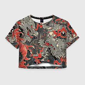 Женская футболка Crop-top 3D с принтом Самурай (Якудза, драконы) в Кировске, 100% полиэстер | круглая горловина, длина футболки до линии талии, рукава с отворотами | буси | воины рыцари | драконы | сабурау | самурай | якудза
