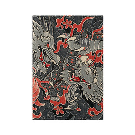 Обложка для паспорта матовая кожа с принтом Самурай (Якудза, драконы) в Кировске, натуральная матовая кожа | размер 19,3 х 13,7 см; прозрачные пластиковые крепления | буси | воины рыцари | драконы | сабурау | самурай | якудза