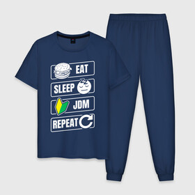 Мужская пижама хлопок с принтом Eat Sleep JDM Repeat в Кировске, 100% хлопок | брюки и футболка прямого кроя, без карманов, на брюках мягкая резинка на поясе и по низу штанин
 | Тематика изображения на принте: eat sleep | jdm | jdm repeat | классика | тюнинг | япония