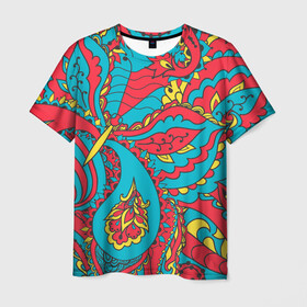 Мужская футболка 3D с принтом Цветочный Узор в Кировске, 100% полиэфир | прямой крой, круглый вырез горловины, длина до линии бедер | paisley | бабочка | бута | индия | ориентальный | орнамент | цветы