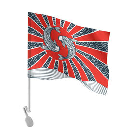 Флаг для автомобиля с принтом Карпы Кои в Кировске, 100% полиэстер | Размер: 30*21 см | бамбук | инь янь | карп | кои | рыба | узор | япония