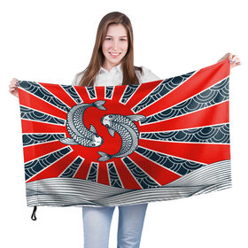 Флаг 3D с принтом Карпы Кои в Кировске, 100% полиэстер | плотность ткани — 95 г/м2, размер — 67 х 109 см. Принт наносится с одной стороны | бамбук | инь янь | карп | кои | рыба | узор | япония