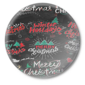 Значок с принтом Merry Christmas в Кировске,  металл | круглая форма, металлическая застежка в виде булавки | 
