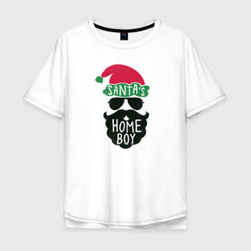 Мужская футболка хлопок Oversize с принтом Santas Home Boy в Кировске, 100% хлопок | свободный крой, круглый ворот, “спинка” длиннее передней части | 2020 | 2021 | christmas | happy | merry | new year | зима | новогодний | новогодняя | новогодняя маска | новый год | рождественский | рождество | снег
