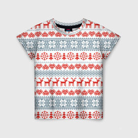 Детская футболка 3D с принтом Новогодний пиксельный узор в Кировске, 100% гипоаллергенный полиэфир | прямой крой, круглый вырез горловины, длина до линии бедер, чуть спущенное плечо, ткань немного тянется | christmas | deer | hearts | new year | pattern | pixels | snowflakes | trees | елки | новый год | олени | пиксели | рождество | сердечки | снежинки | узор