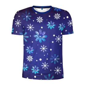 Мужская футболка 3D спортивная с принтом Новогодний снег в Кировске, 100% полиэстер с улучшенными характеристиками | приталенный силуэт, круглая горловина, широкие плечи, сужается к линии бедра | 