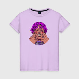 Женская футболка хлопок с принтом Lil Uzi Vert в Кировске, 100% хлопок | прямой крой, круглый вырез горловины, длина до линии бедер, слегка спущенное плечо | lil | luv | music | off | верт | лил | музыка | реп | рэп | узи | фиолетовый