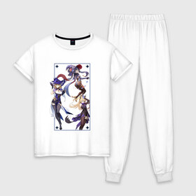 Женская пижама хлопок с принтом Genshin Impact Liza Mona Fisch в Кировске, 100% хлопок | брюки и футболка прямого кроя, без карманов, на брюках мягкая резинка на поясе и по низу штанин | 
