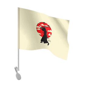 Флаг для автомобиля с принтом Japan samurai в Кировске, 100% полиэстер | Размер: 30*21 см | boy | japan style | japanese aesthetics | ninja | samurai | воин | иероглифы | катана | красная луна | меч | ниндзя | рыцарь | самурай | солдат | харакири | черный самурай | япония | японская анимация | японская эстетика